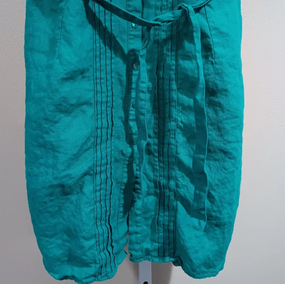 L.L. Bean Women's (Size 4P) Dark Green Button Sleeveless Dress with Ties - Picture 3 of 11